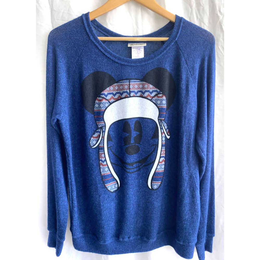 DISNEY Parks Mickey Mouse Winter Holiday Christmas Sweater Blue Size S